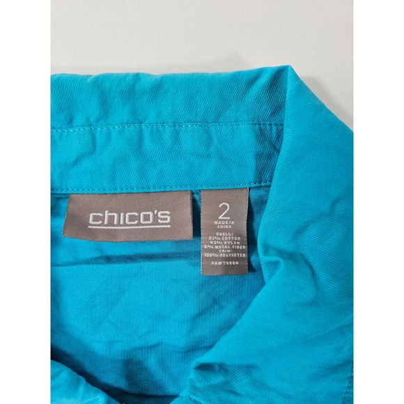 Chicos size 2 (L) crinkly 3/4 sleeve full zip light shaket EUC Career Casual ^ - Picture 3 of 7